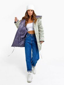 Сиреневая с бежевым двусторонняя куртка с капюшоном